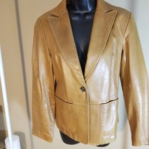 Caramel Brown Leather Blazer
